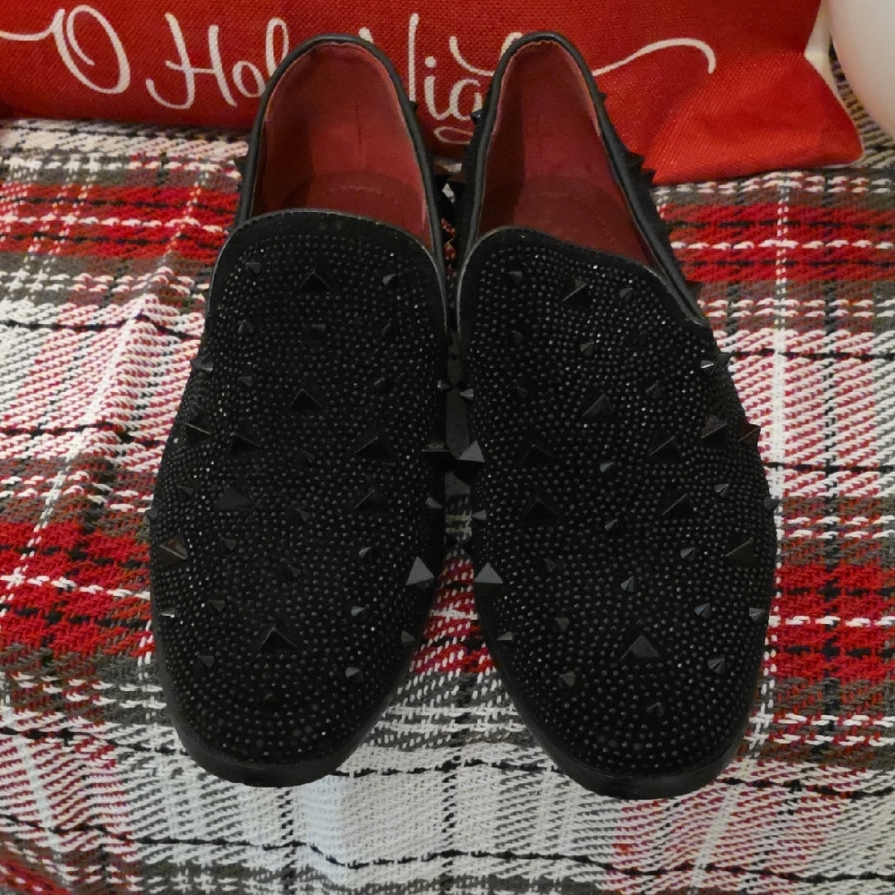 Men's Black Studded Slip-On Loafers